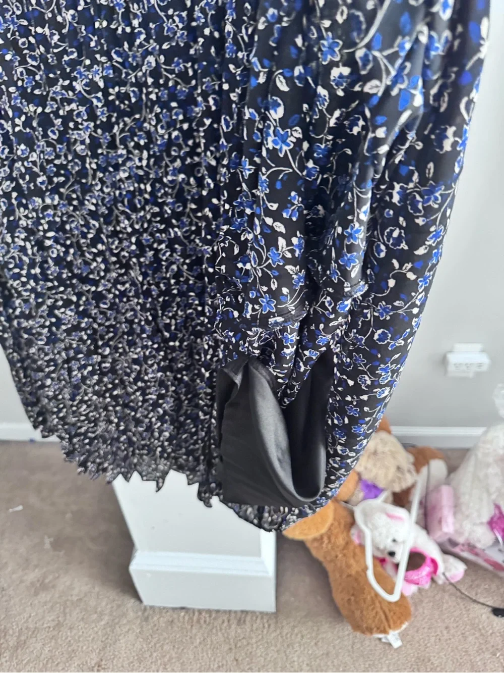 J.Crew Black Blue Floral Pleated Midi Skirt XL Flowy A-Line